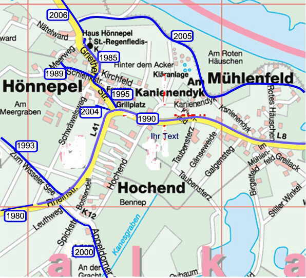 Seit 1980 ausgebautes Radwegenetz in H�nnepel